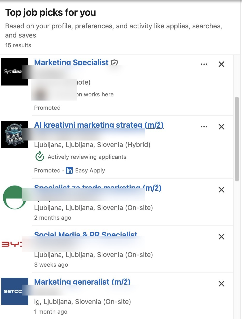 LinkedIn top job picks marketing